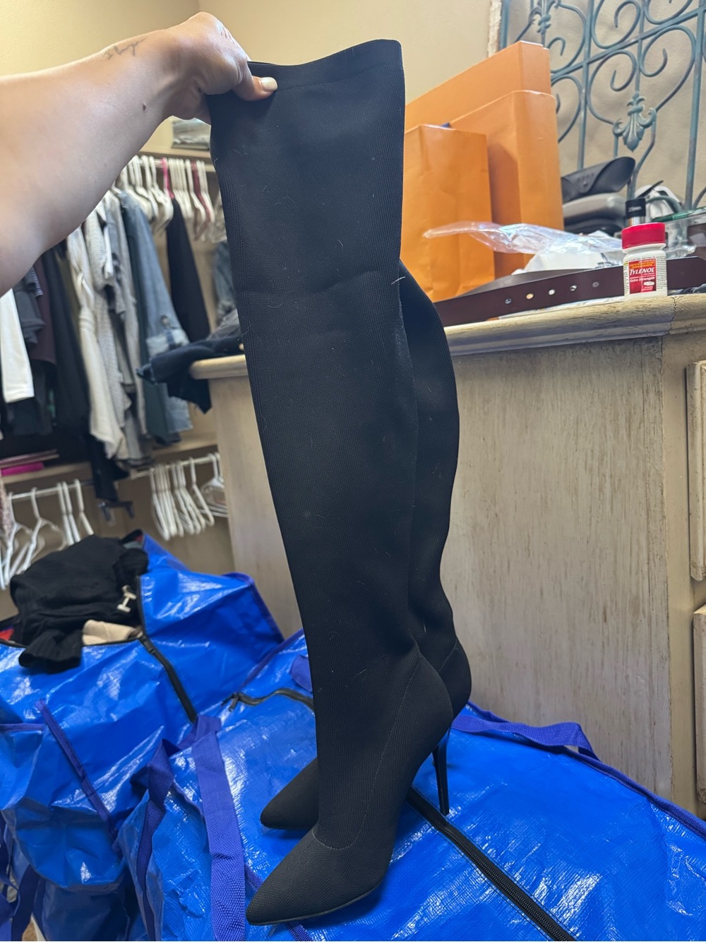 Kendall & Kylie Black Over-the-Knee Pointed Stiletto Boots